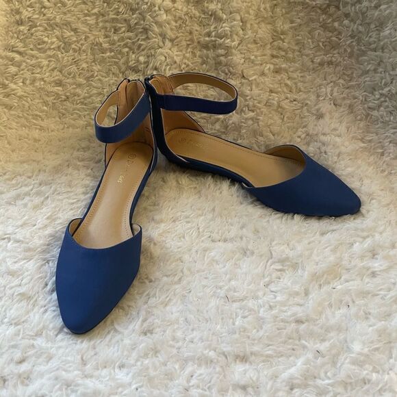 New in Box Dream Pairs Amiga faux leather suede Royal Blue ankle strap shoesSZ10 - Picture 3 of 12